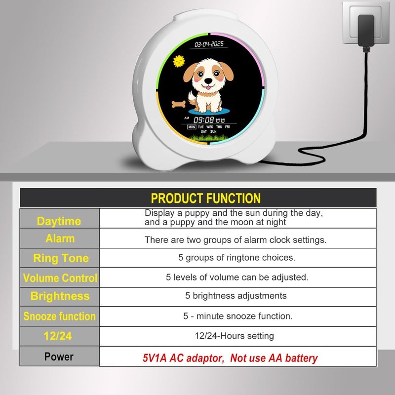 Sinoviwe Kids Alarm Clock Sun & Moon& Dog LED Display with Day & Date OK to Wake Clock with Night Light for Kids Children's Sleep Trainer Gift for Boy and Girls - Image 4